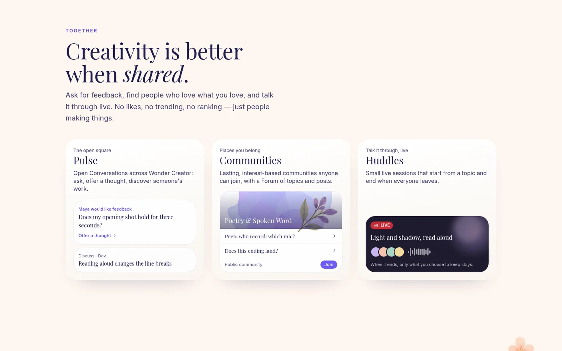 Pulse, Communities and live Huddles