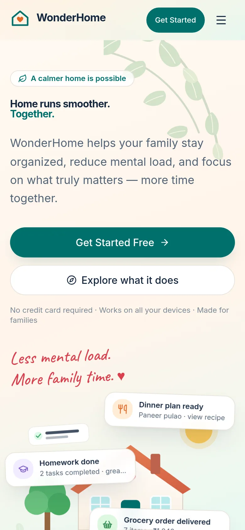 WonderHome plans on a phone: Free, Pro and Max
